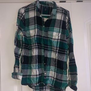 Gap teal, navy and white flannel. Size small. Boyfriend fit